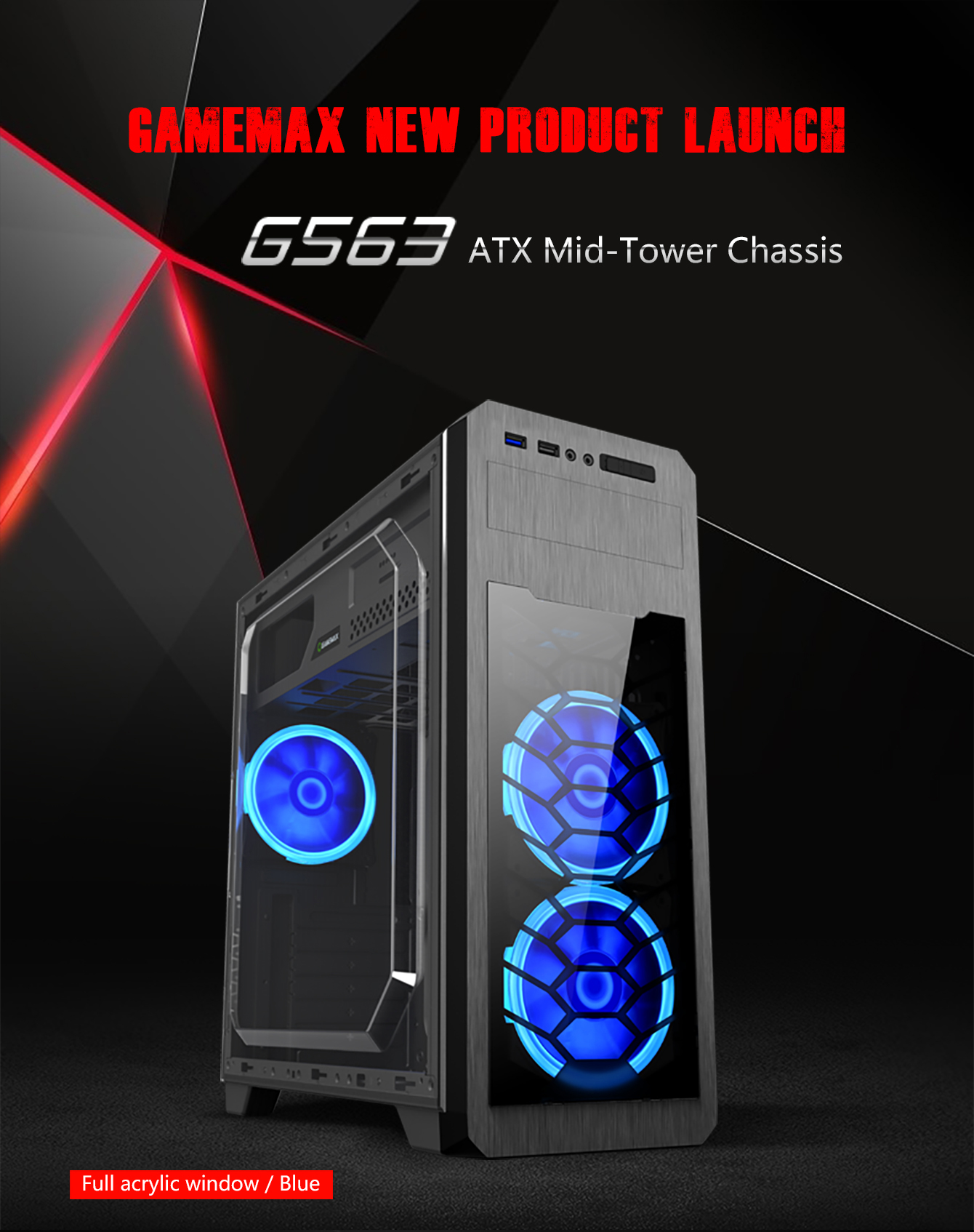 Gamemax G563 Black Steel ATX Tower USB3.0 Computer Case w/ 3 x 120mm ...